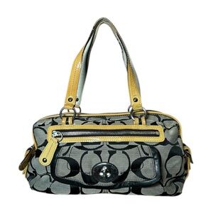 Vintage Y2K Coach Canvas Monogram Patent Yellow Cargo Shoulder Bag